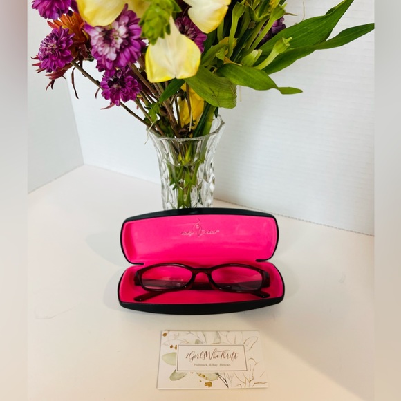 BABY PHAT Eyeglass Case Hard Hinged Clamshell Black Pink Interior/Silver Logo - Picture 3 of 12